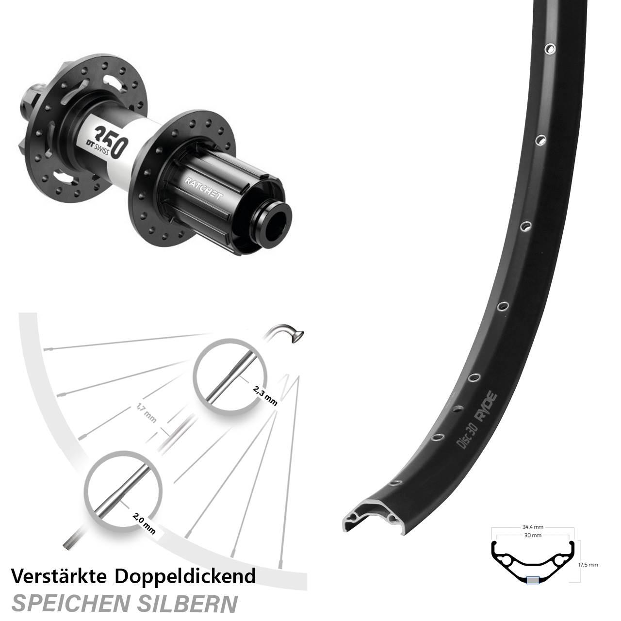 Ryde Disc 30 DT Swiss 350 29 Zoll Laufrad 12x148 8-11 fach HG