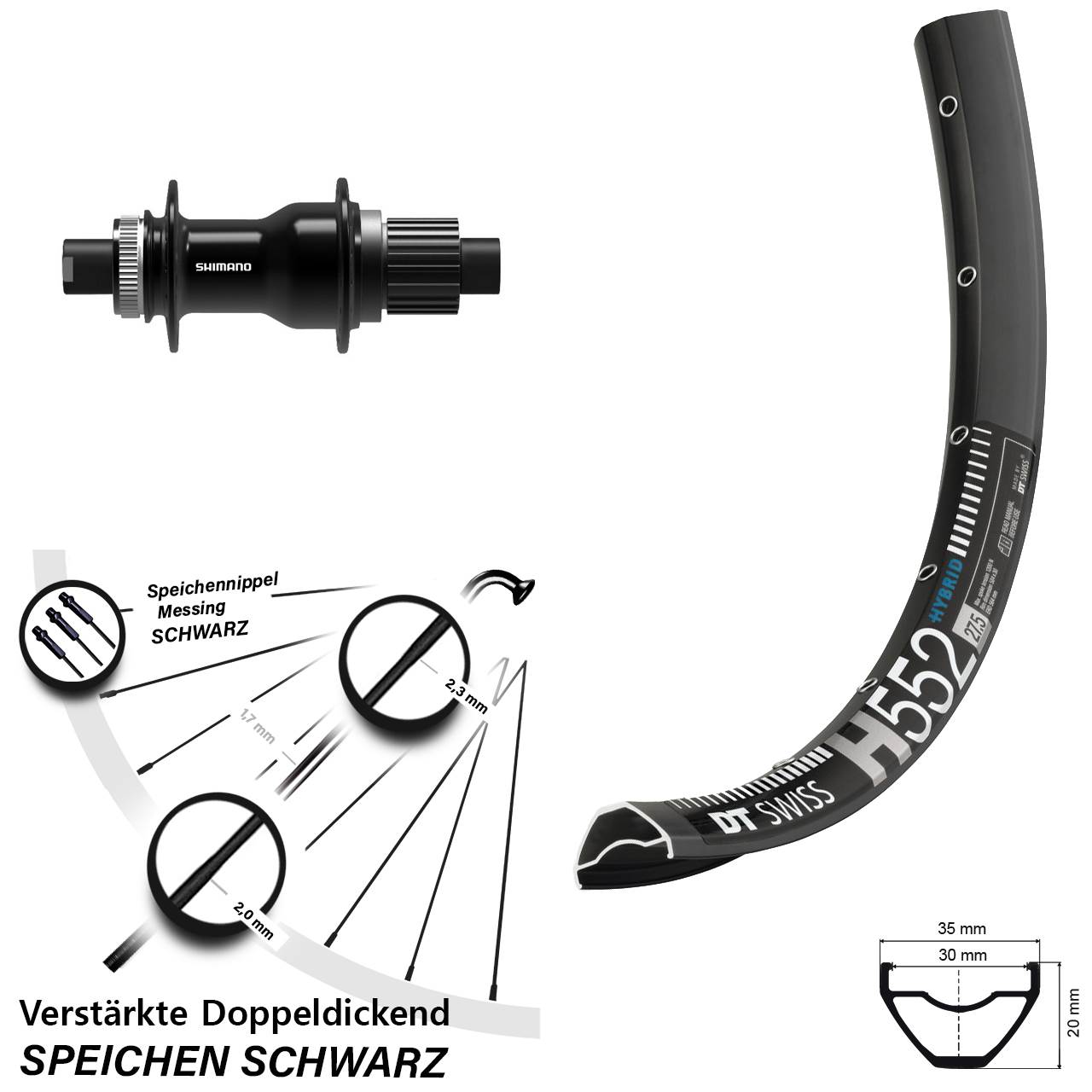 DT Swiss H 552 Shimano FH-TC500-B Boost 29 Zoll Hinterrad Centerlock 12x148 Micro Spline