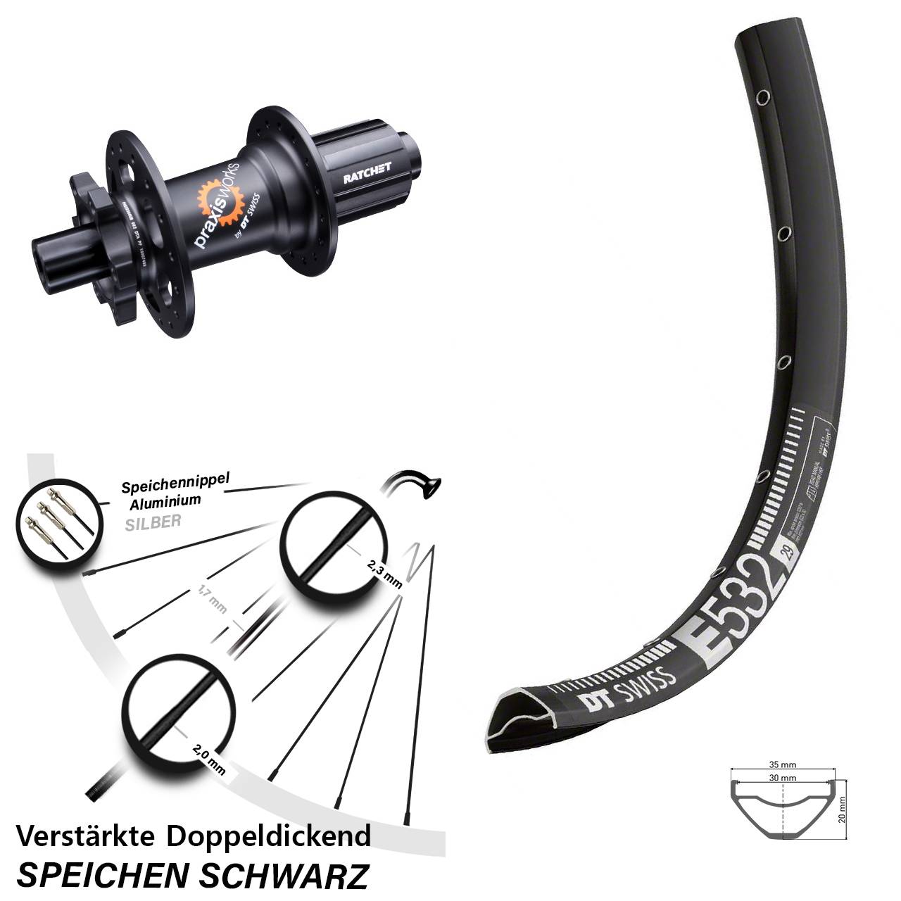 Hinterrad 6-Loch 12x142 29 Zoll DT Swiss E 532-350 8-11 fach HG