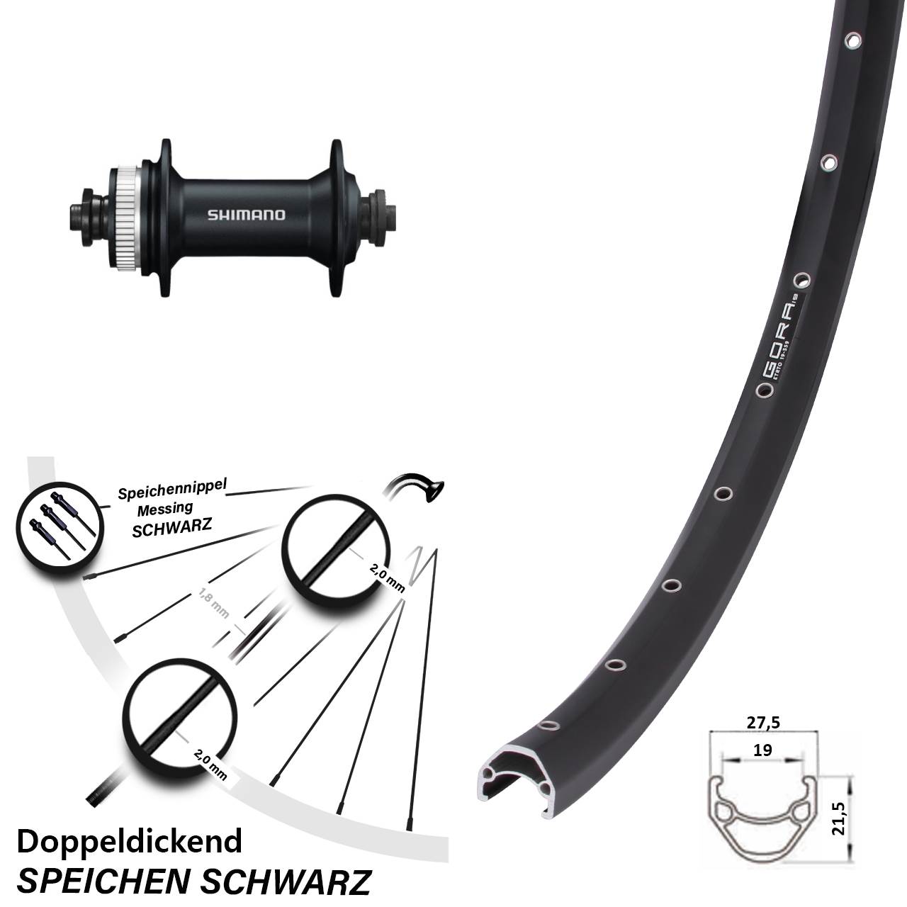 Centerlock Vorderrad 28 Zoll Gora 19 Shimano HB-M4050 für Schnellspanner