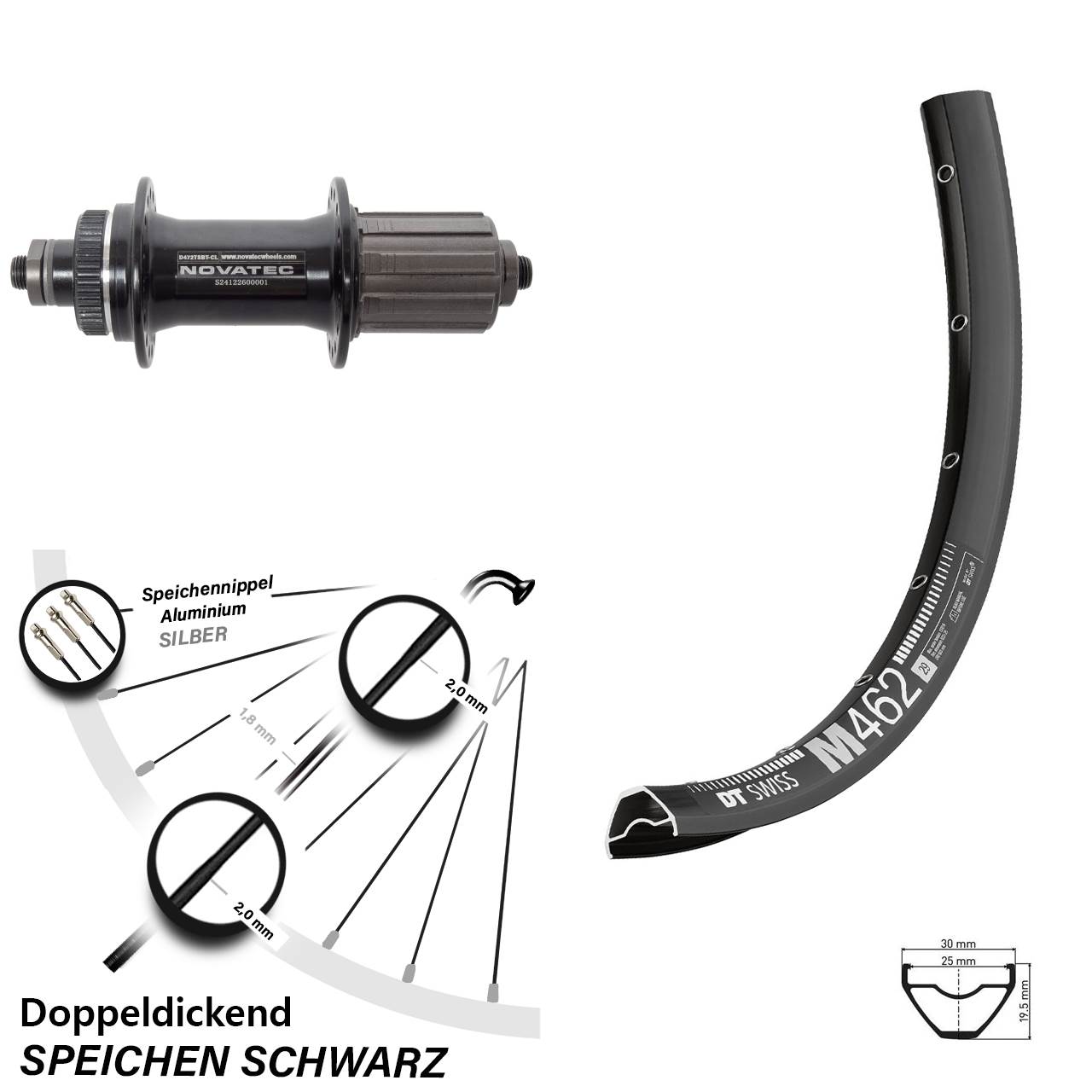 Disc Laufrad QR 650B DT Swiss M 462 Novatec D472 8-12 fach