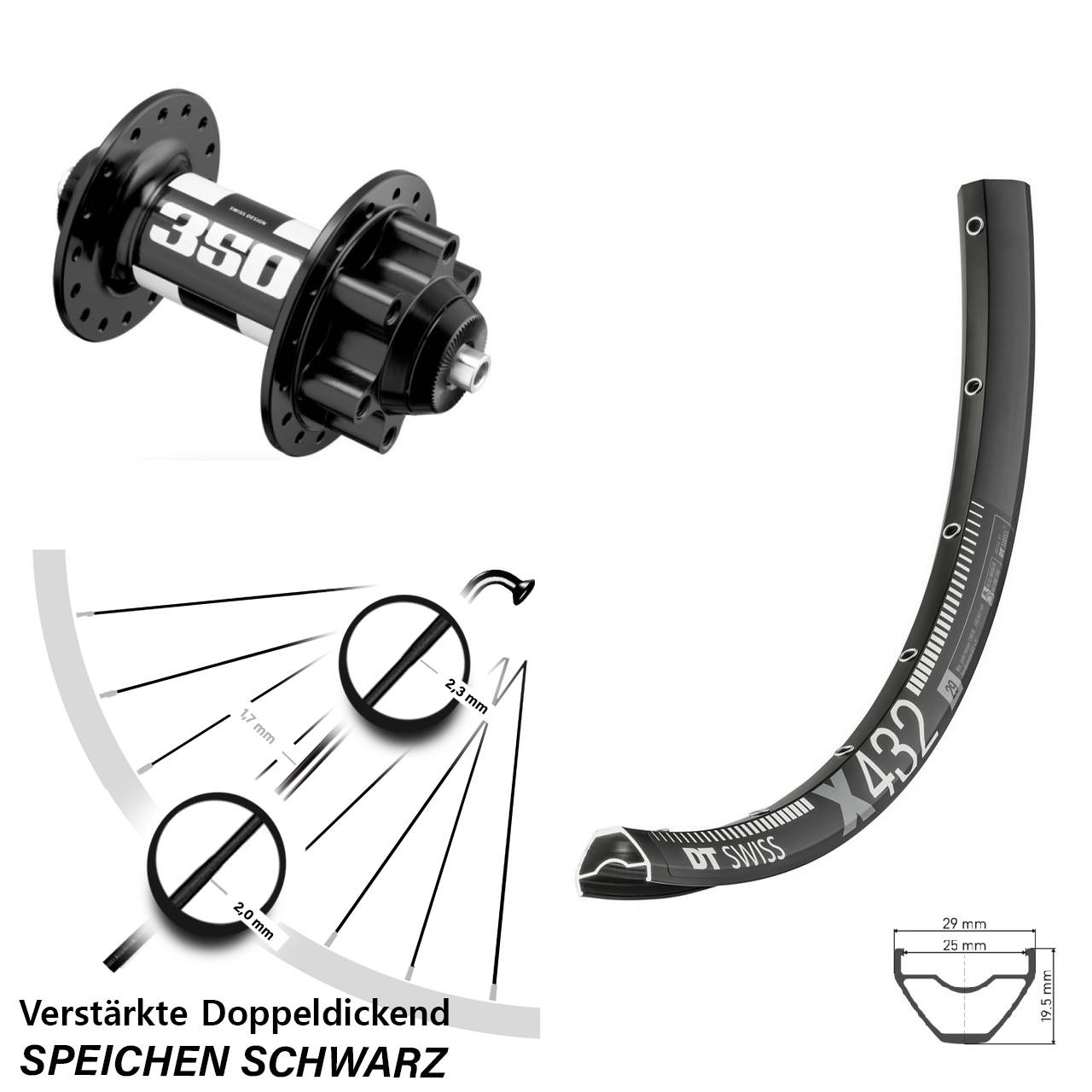 Vorderrad 6-Loch für Schnellspanner 29 Zoll DT Swiss X432-350