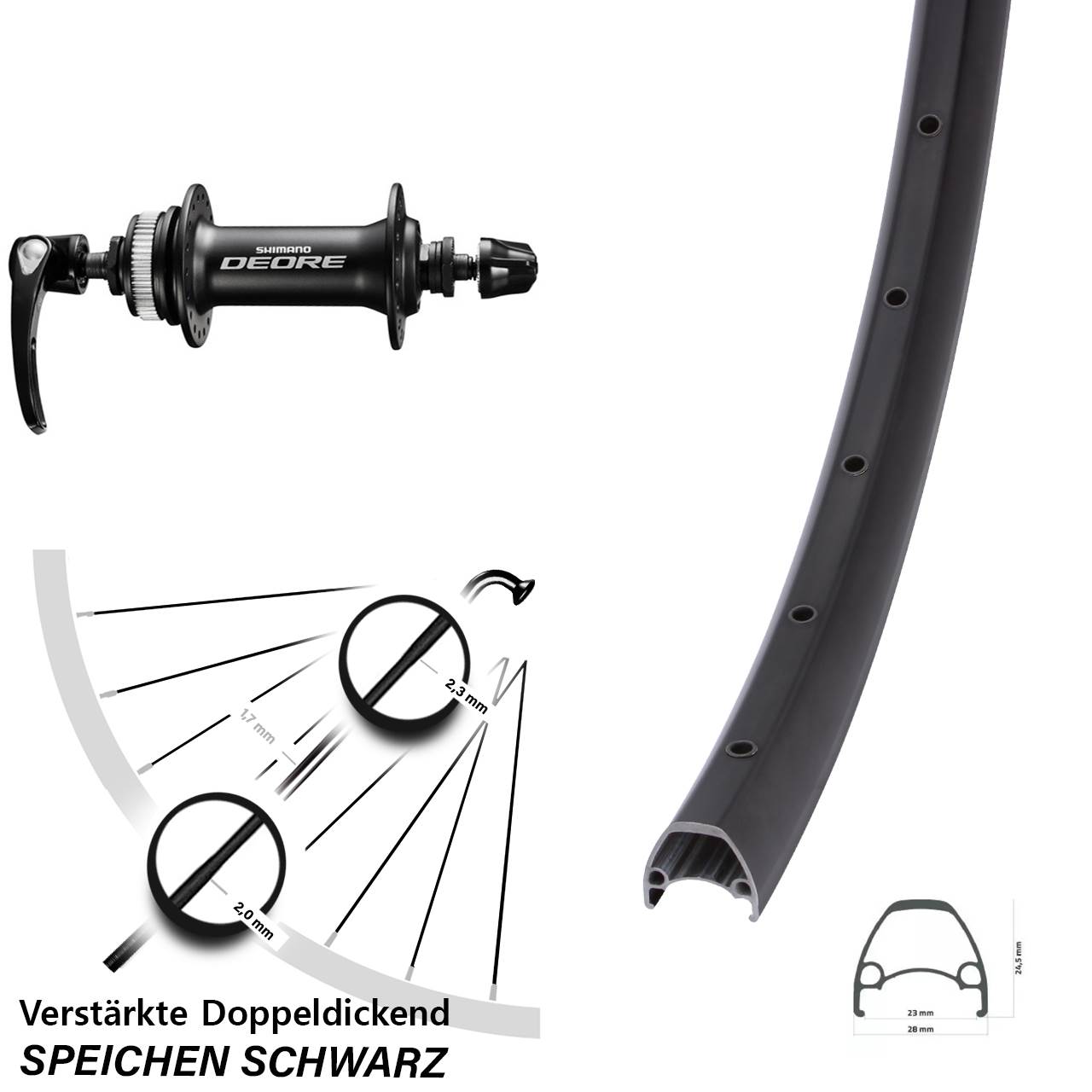 29 Zoll Ambrosio Sport Shimano Deore Disc Laufrad für Schnellspanner