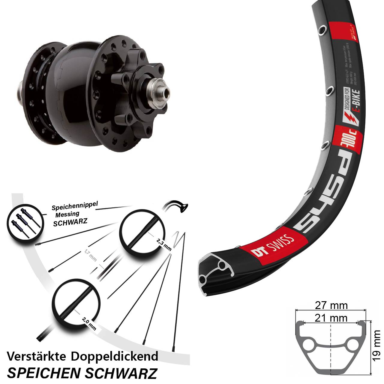 Disc Nabendynamolaufrad für Schnellspanner 26 Zoll DT Swiss 545 SON 28
