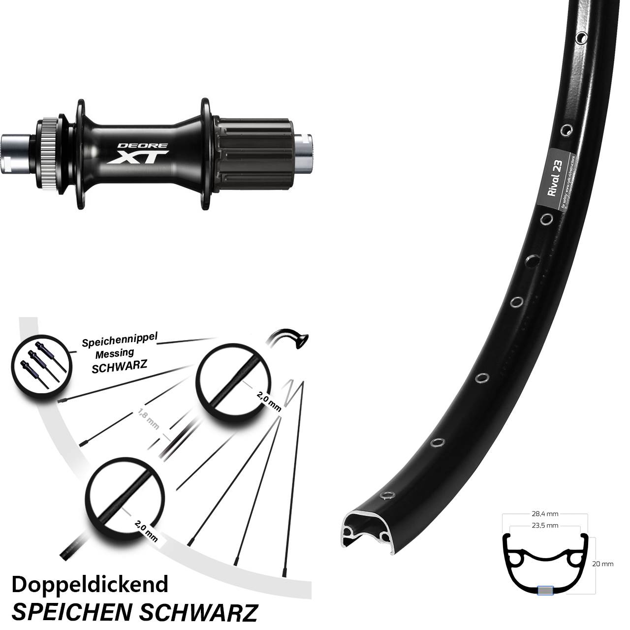 27,5 Zoll Ryde Rival 23 Shimano FH-M8010-B Disc Laufrad 12x148 8-11 fach HG
