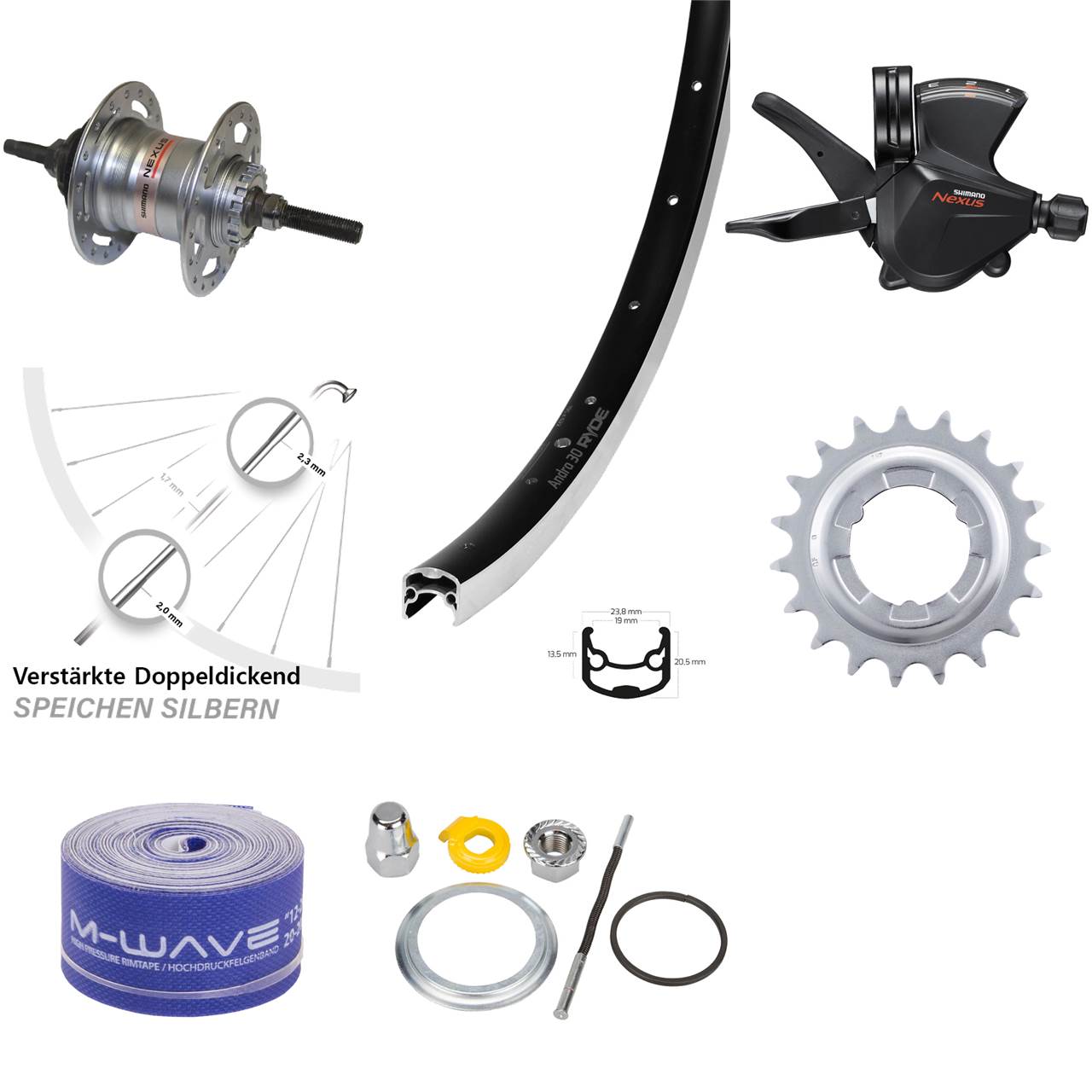 28 Zoll Hinterrad Ryde Andra 30 Shimano Nexus 3 Gang für Rollenbremse