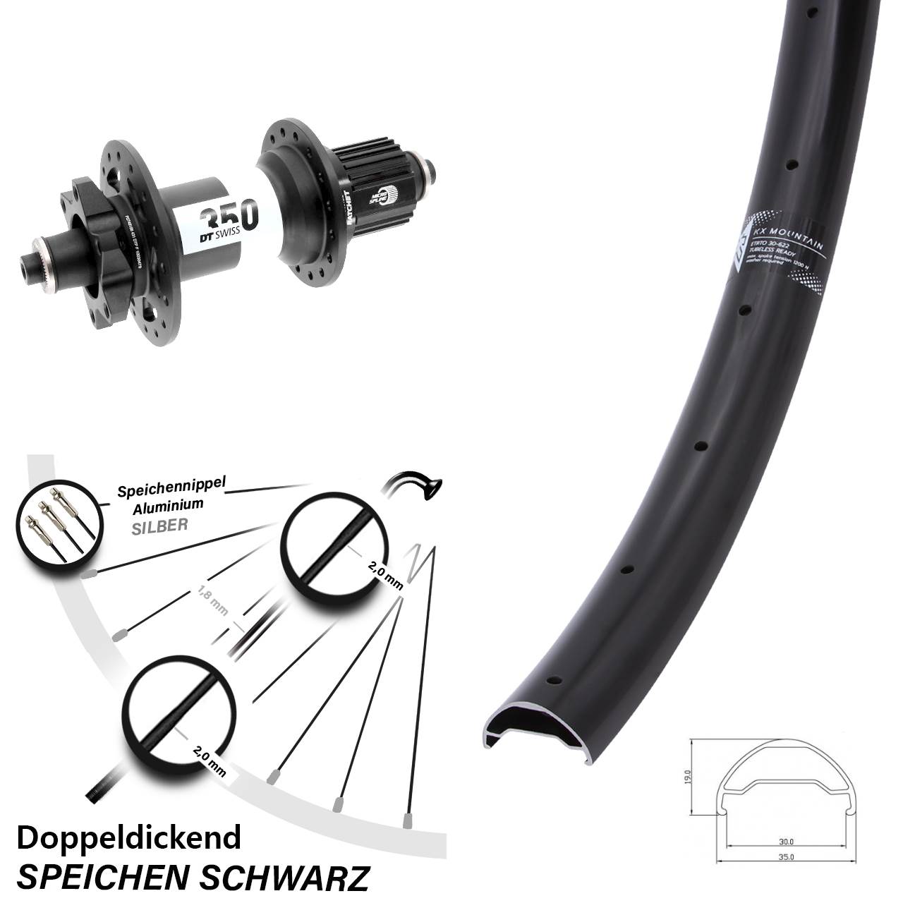 Boost 6-Loch Hinterrad QR 29 Zoll KX Mountain TR DT Swiss 350 Shimano Micro Spline