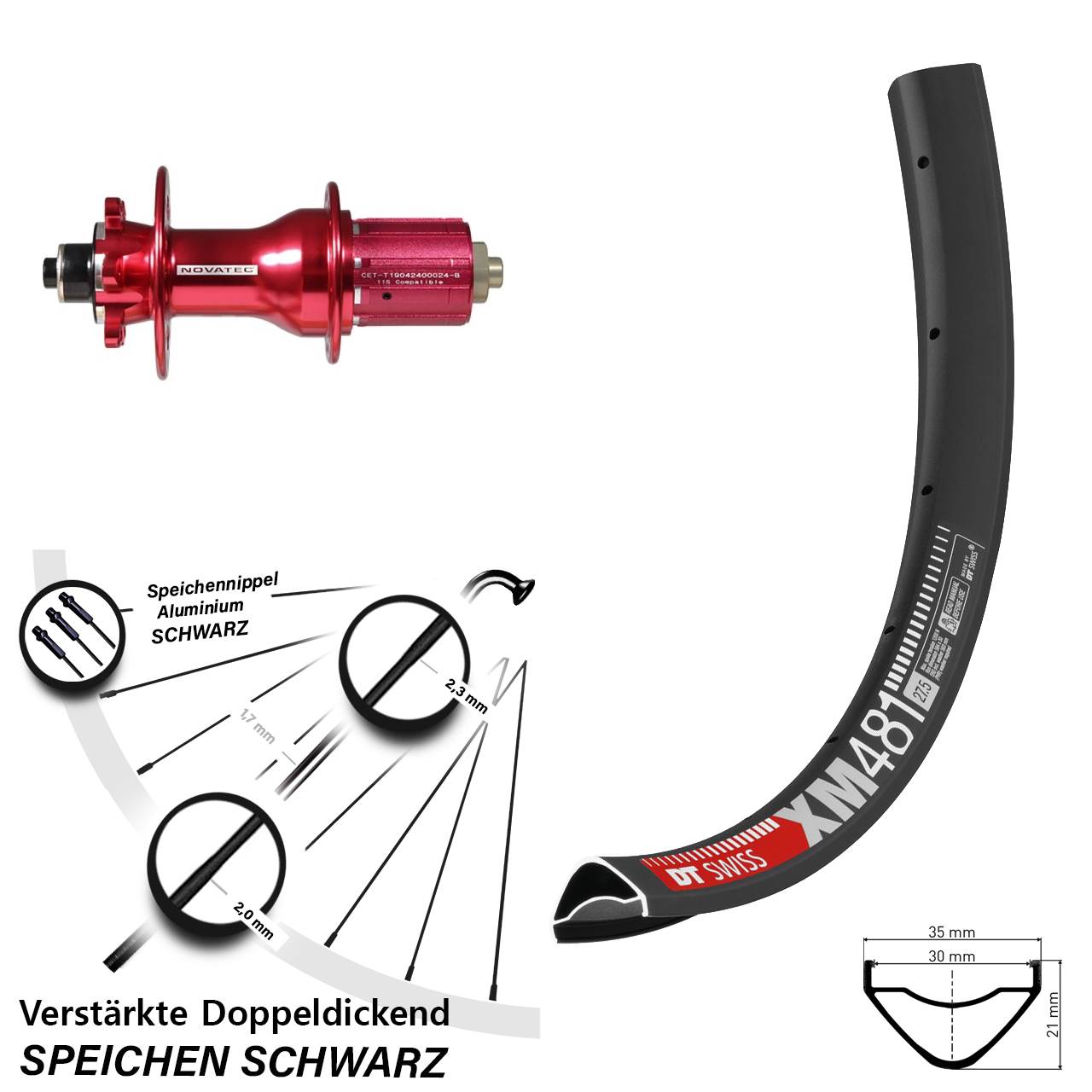 27,5 Zoll DT Swiss XM 481 Novatec D792SB 6-Loch Hinterrad für Schnellspanner 8-12 fach