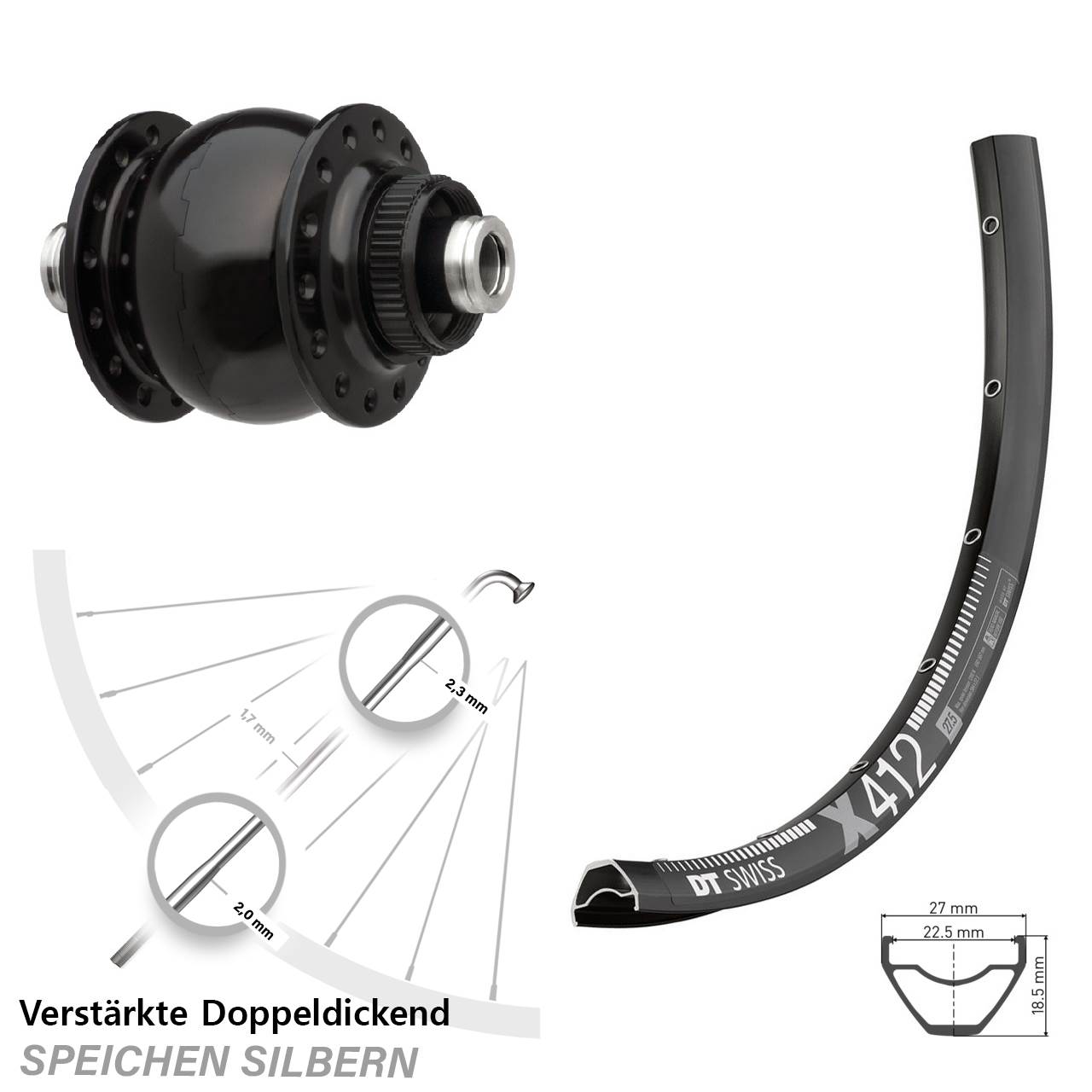 29 Zoll DT Swiss X412 SON 28 Disc Nabendynamovorderrad 12x100