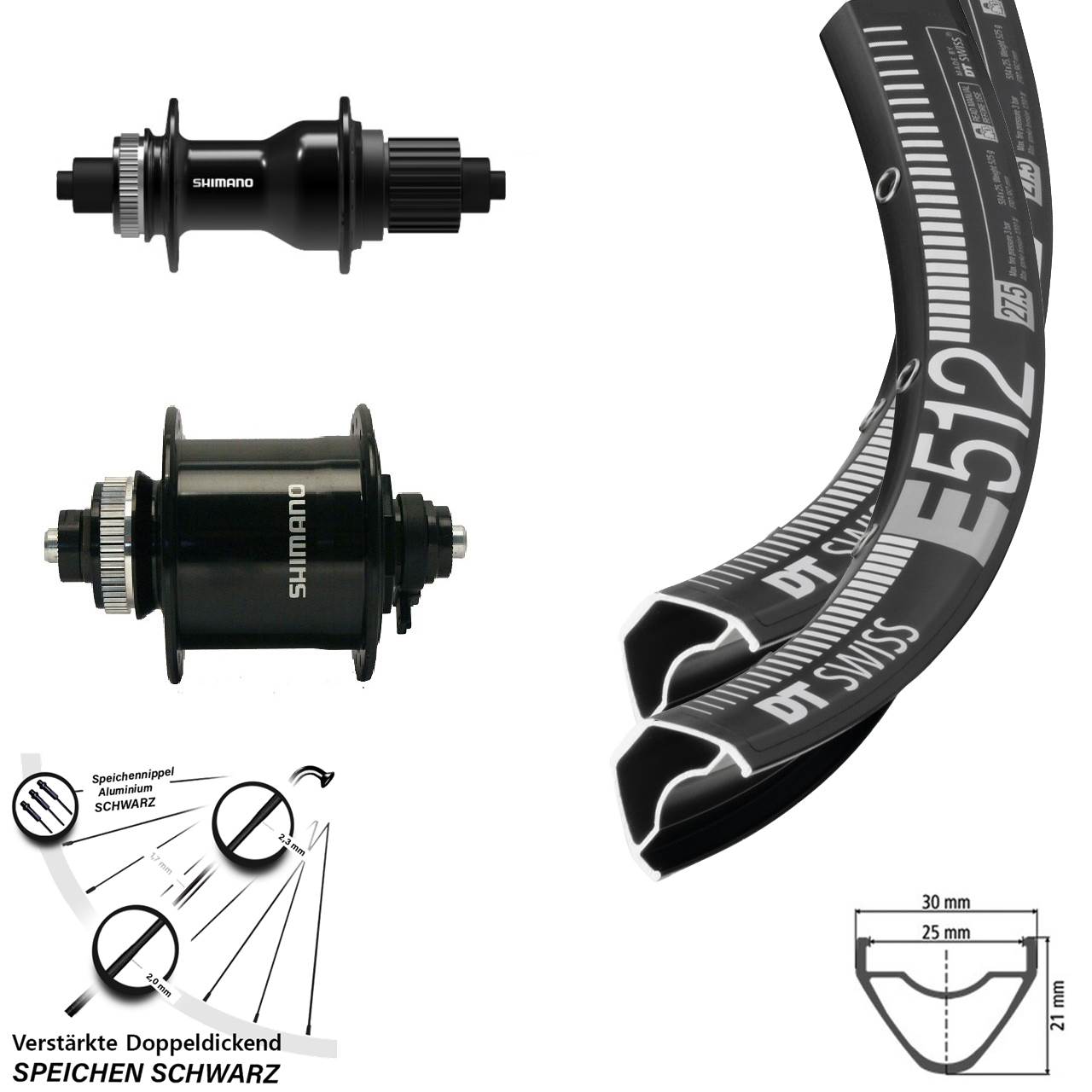29 Zoll DT Swiss E 512 Shimano DH-UR700 FH-QC500 Disc Laufrad-Satz QR Micro Spline