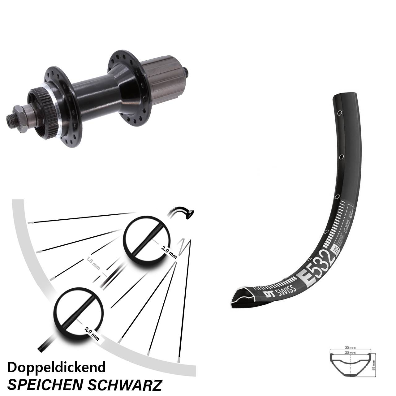 27,5 Zoll DT Swiss E 532 Hinterrad Joytech 8-11 fach