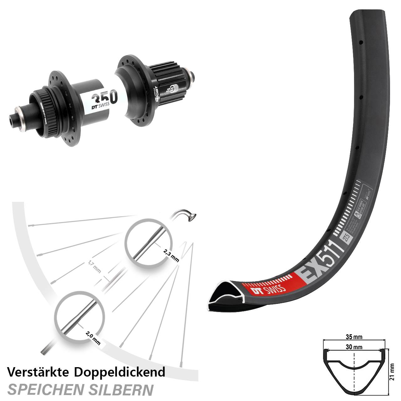 Disc Laufrad QR 29 Zoll DT Swiss EX 511-350 Micro Spline