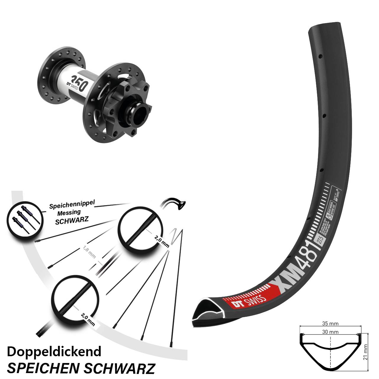 DT Swiss XM 481-350 27,5 Zoll Vorderrad 6-Loch 15x100