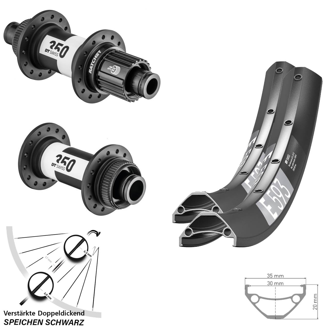 Laufradsatz Centerlock 15x110 12x148 27,5 Zoll DT Swiss E 593 350 Micro Spline
