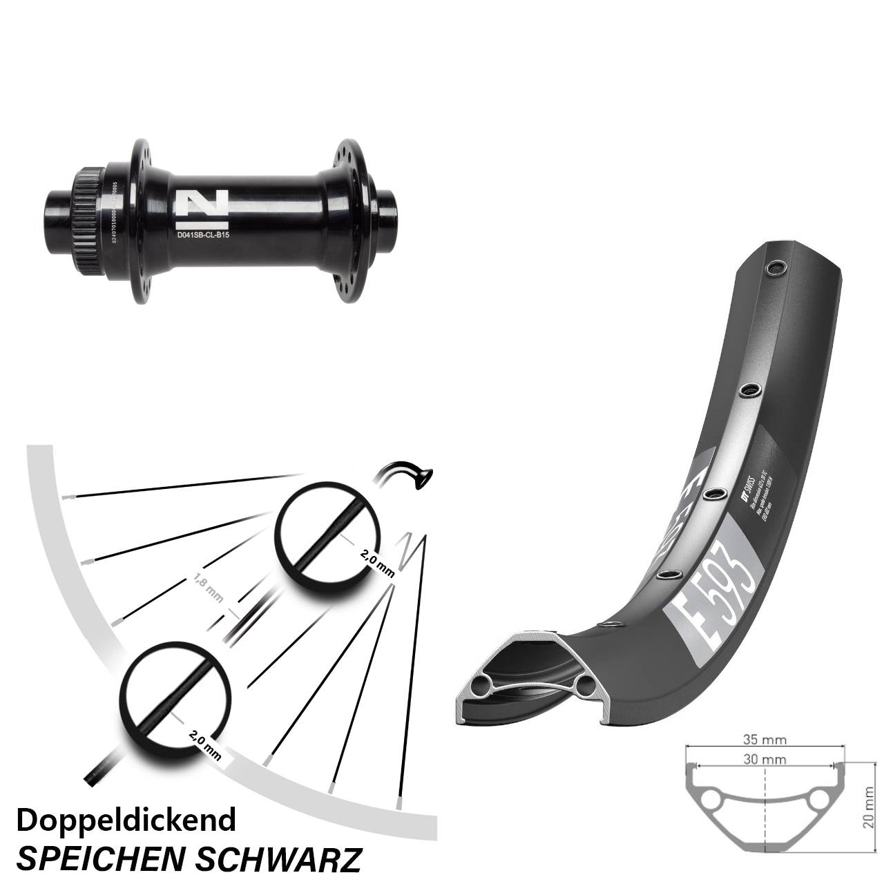 Disc Vorderrad 650B DT Swiss E 593 Novatec D041 15x110 Boost