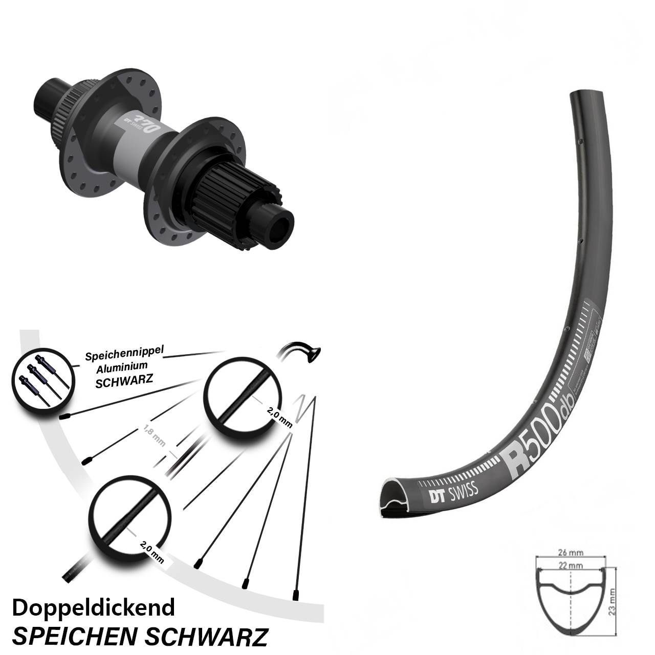 DT Swiss R500-370 28 Zoll Disc Hinterrad 12x142 Shimano Micro Spline