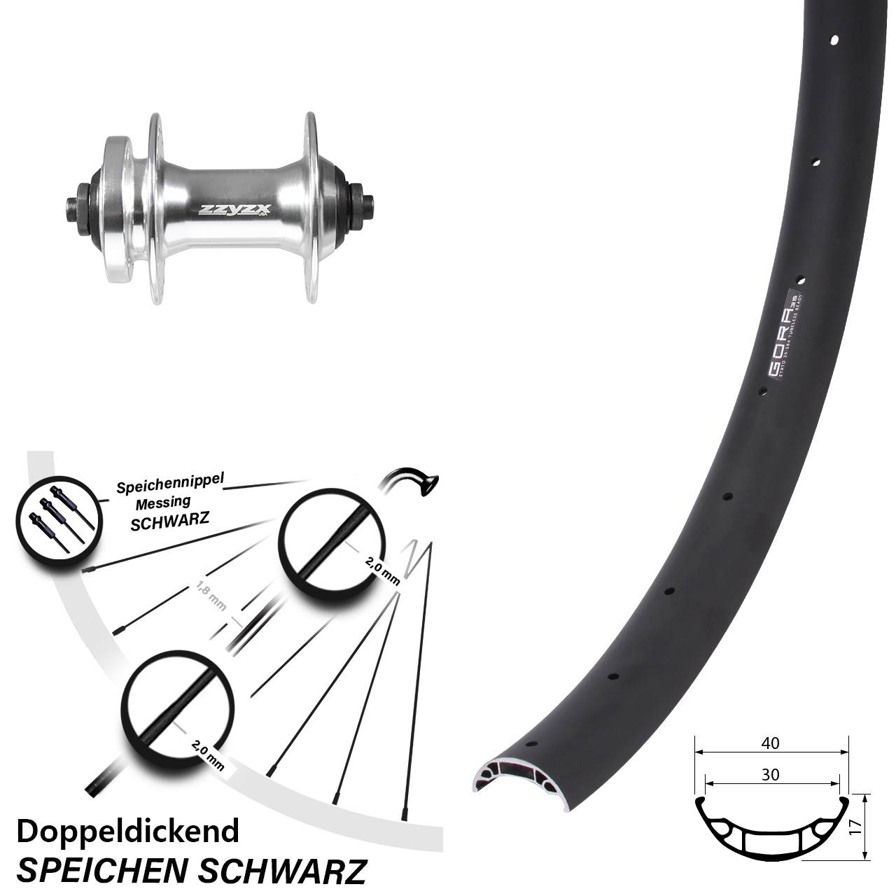 6-Loch Vorderrad 27,5 Zoll Gora 35 Formula DC-21 für Schnellspanner