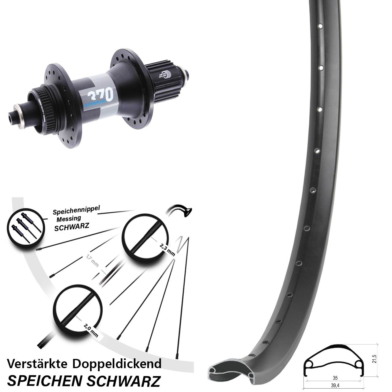Ambrosio E35 DT Swiss 370 Hybrid 29 Zoll Hinterrad Disc QR Boost Shimano Micro Spline