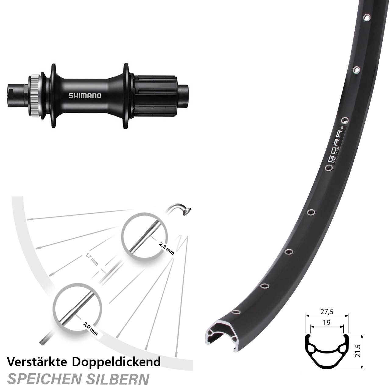 28 Zoll Gora 19 Shimano FH-MT400 Centerlock Hinterrad 12x142 8-11 fach HG