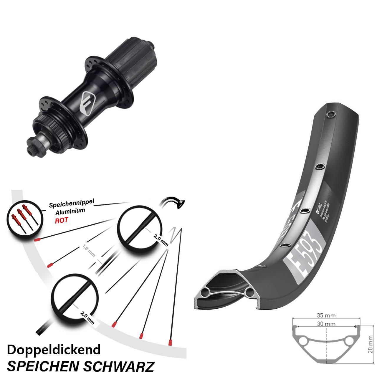 Hinterrad Centerlock 29 Zoll DT Swiss E 593 Formula CL52 8-11 fach HG für Schnellspanner