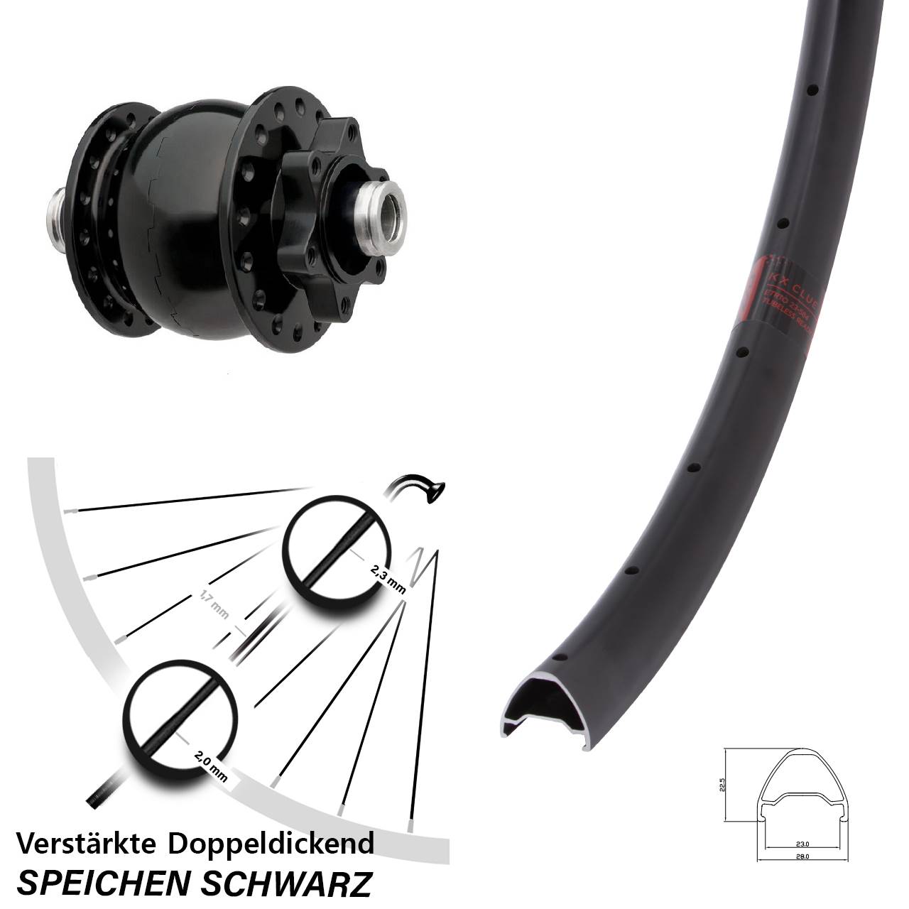 6-Loch Dynamo-Vorderrad KX Clue SON 28 Zoll 12x100