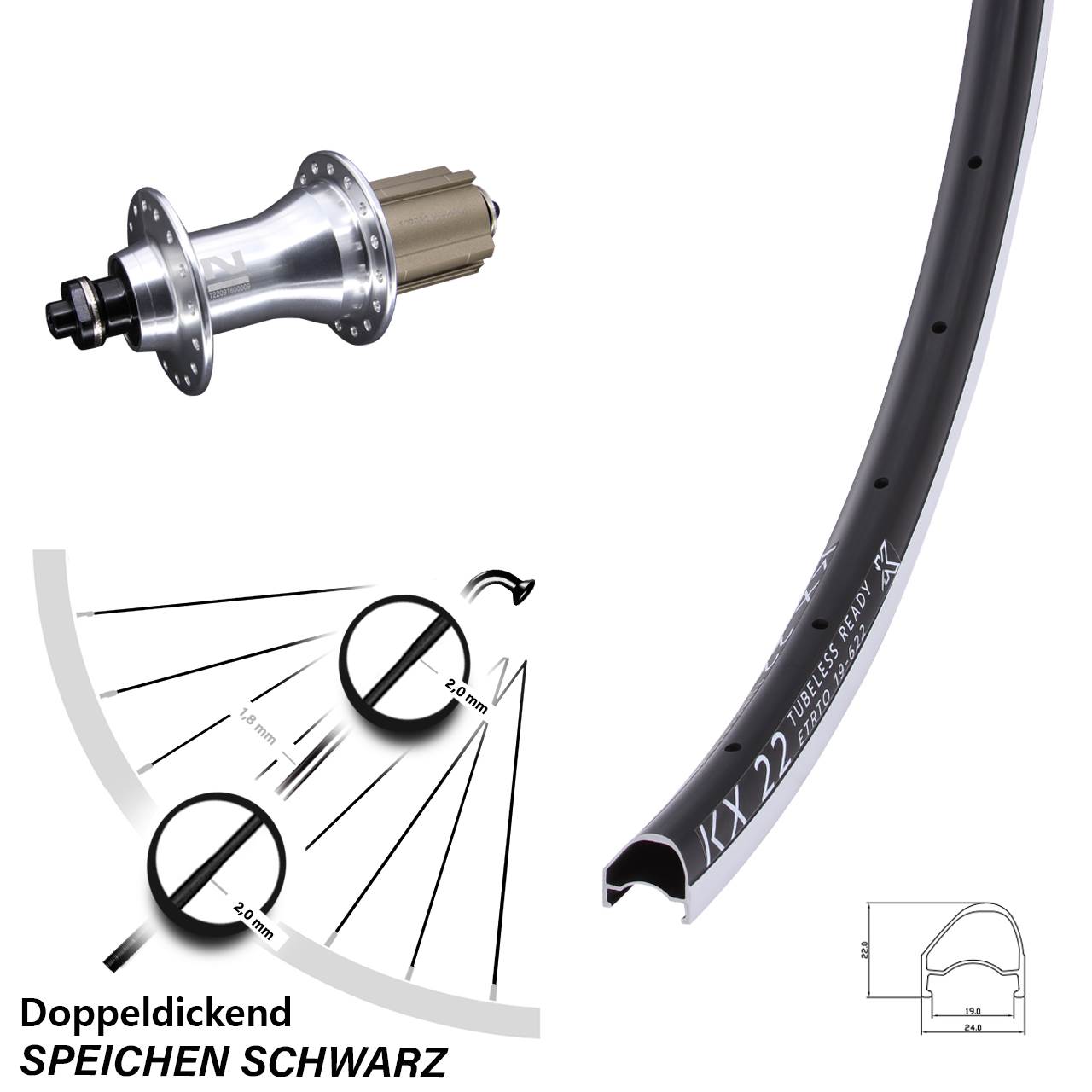Laufrad hinten 28 Zoll KX 22 OS Novatec F162SB Campa 8-12 fach QR