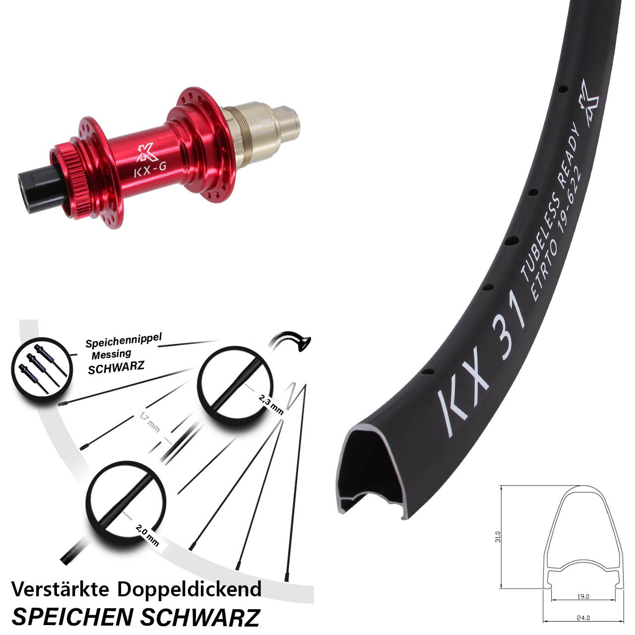 Disc Hinterrad 28 Zoll KX-G31 rot XDR 11-12 fach 12x142