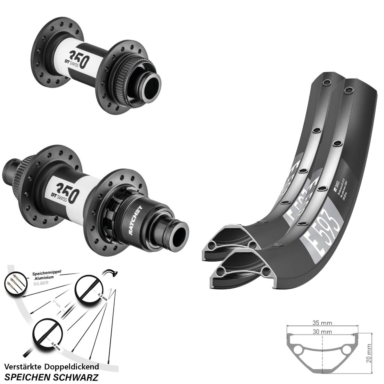 DT Swiss E593 350 29 Zoll Disc Laufrad-Satz 15x100 12x142 XD 11-12 fach