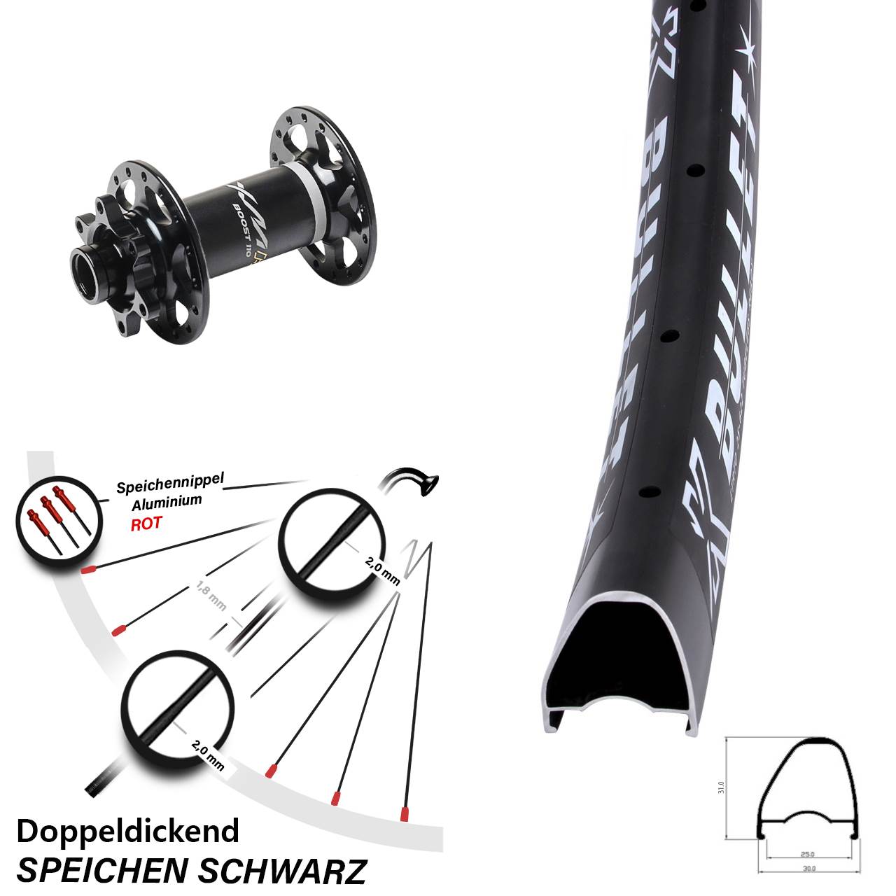 KX Bullet OS Miche XMH 550 29 Zoll 6-Loch Vorderrad 15x110 Boost