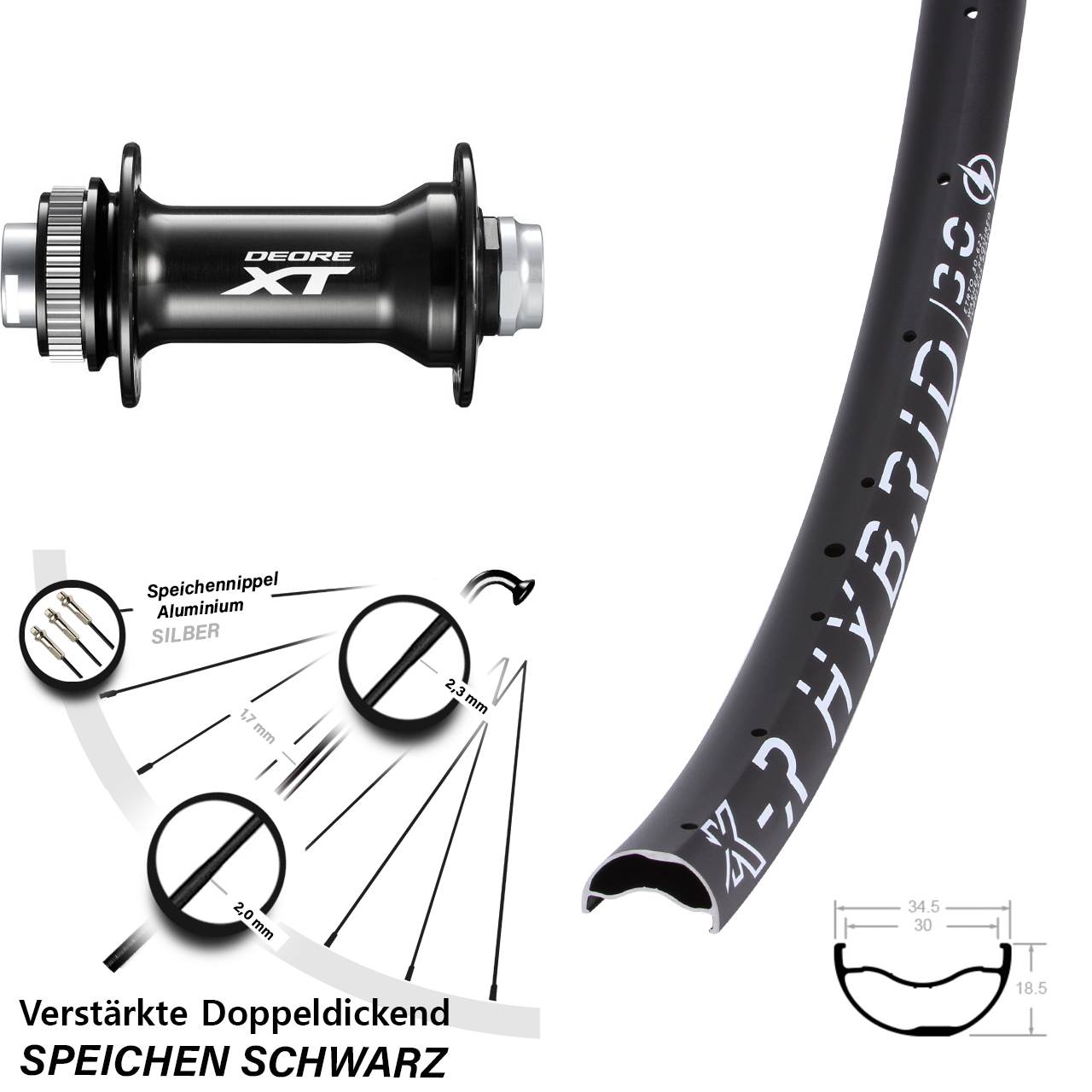 29 Zoll KX-R Hybrid 30 Shimano Deore XT HB-M8010-B Vorderrad Centerlock 15x110 Boost