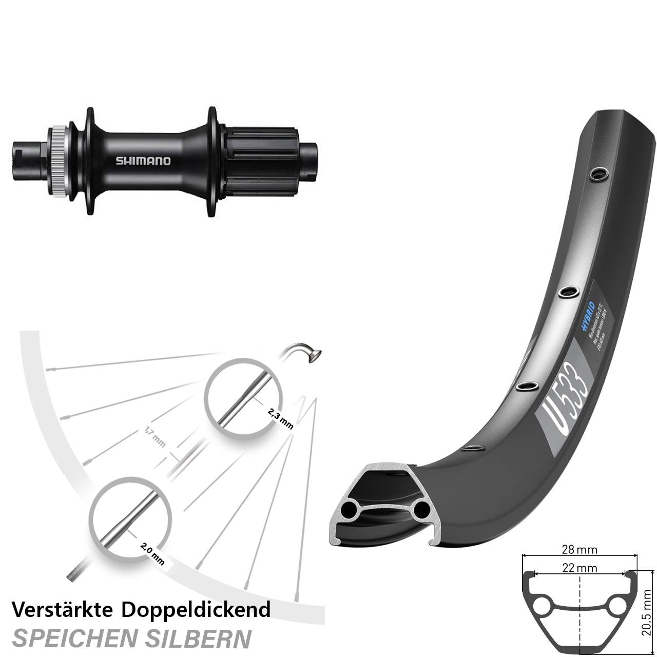 DT Swiss U533 Shimano FH-MT400 28-29 Zoll Centerlock Hinterrad 12x142 8-11 fach