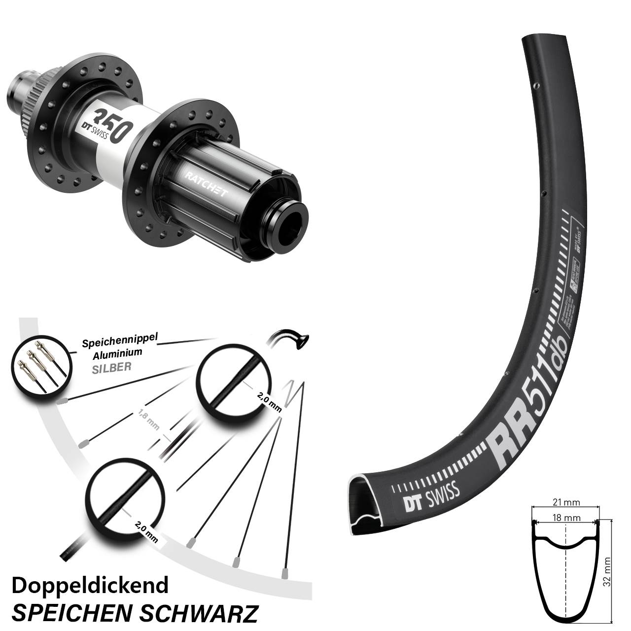 DT Swiss RR511-350 28 Zoll Hinterrad Centerlock 12x142 8-11 fach