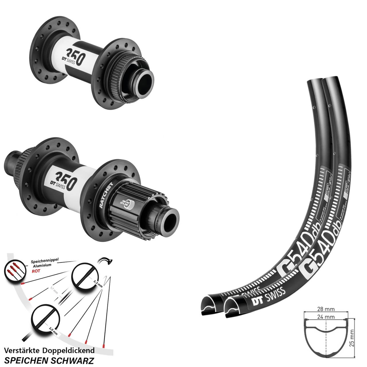 DT Swiss G540 DT Swiss 350 28-29 Zoll Disc Laufrad-Satz 15x100 12x142 Shimano Micro Spline