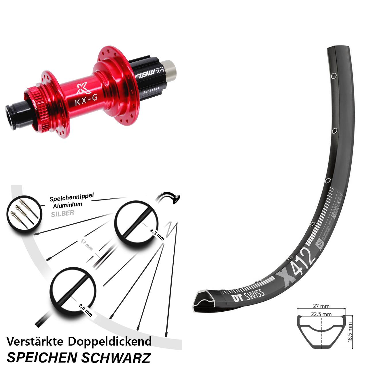 DT Swiss X412 KX-G rot 29 Zoll Disc Hinterrad 12x142 Campagnolo N3W