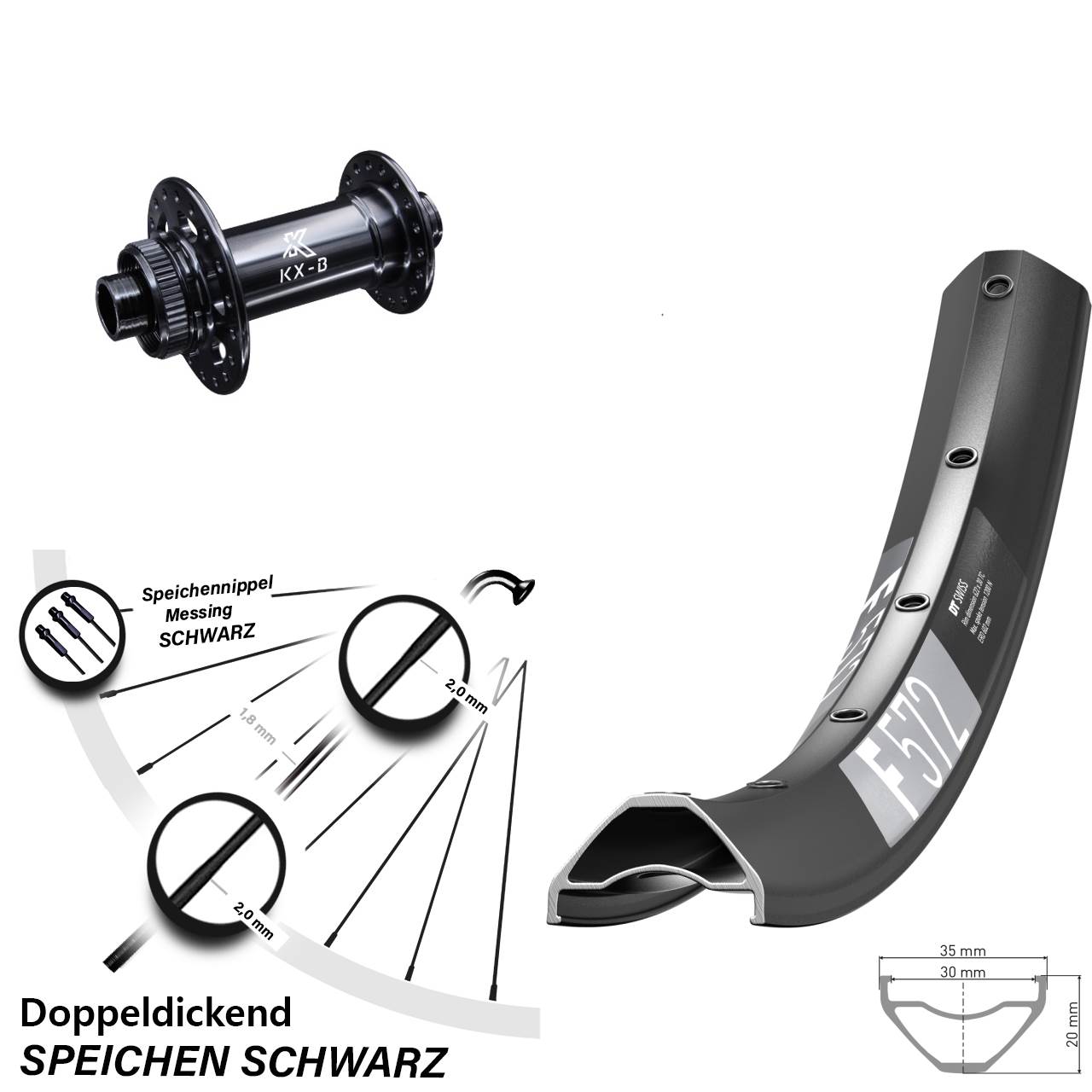 27,5 Zoll Vorderrad DT Swiss F572 KX-B Centerlock Boost