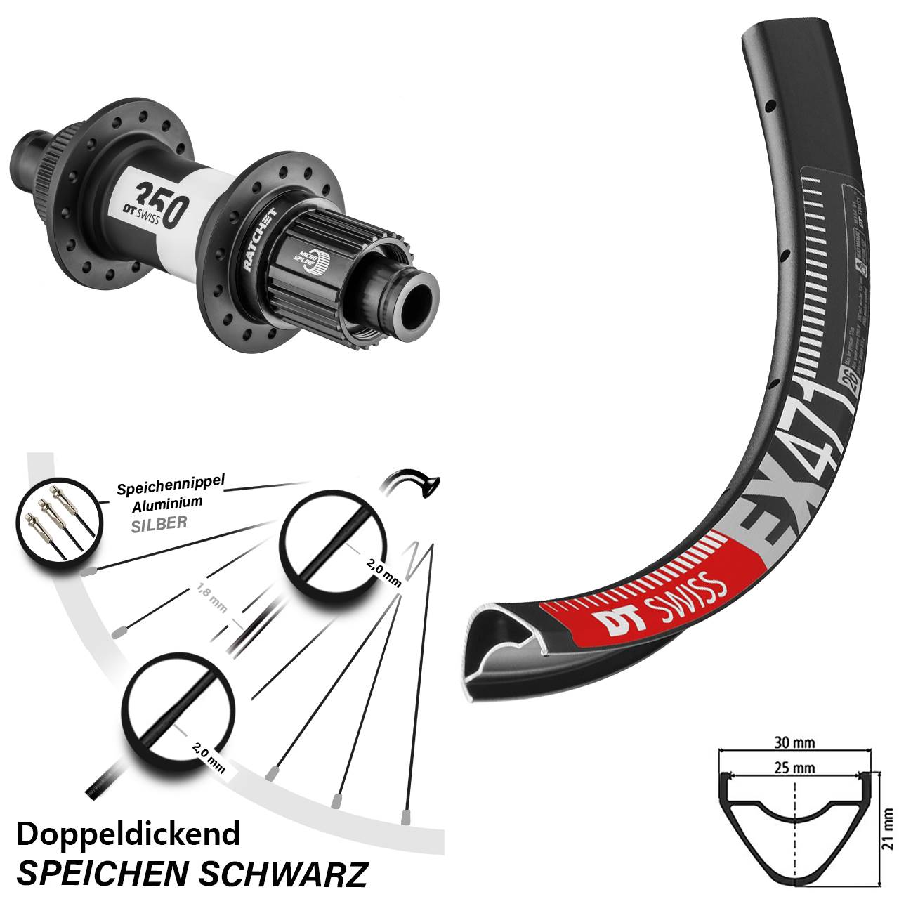26 Zoll DT Swiss EX 471-350 Centerlock Hinterrad 12x142 Shimano Micro Spline