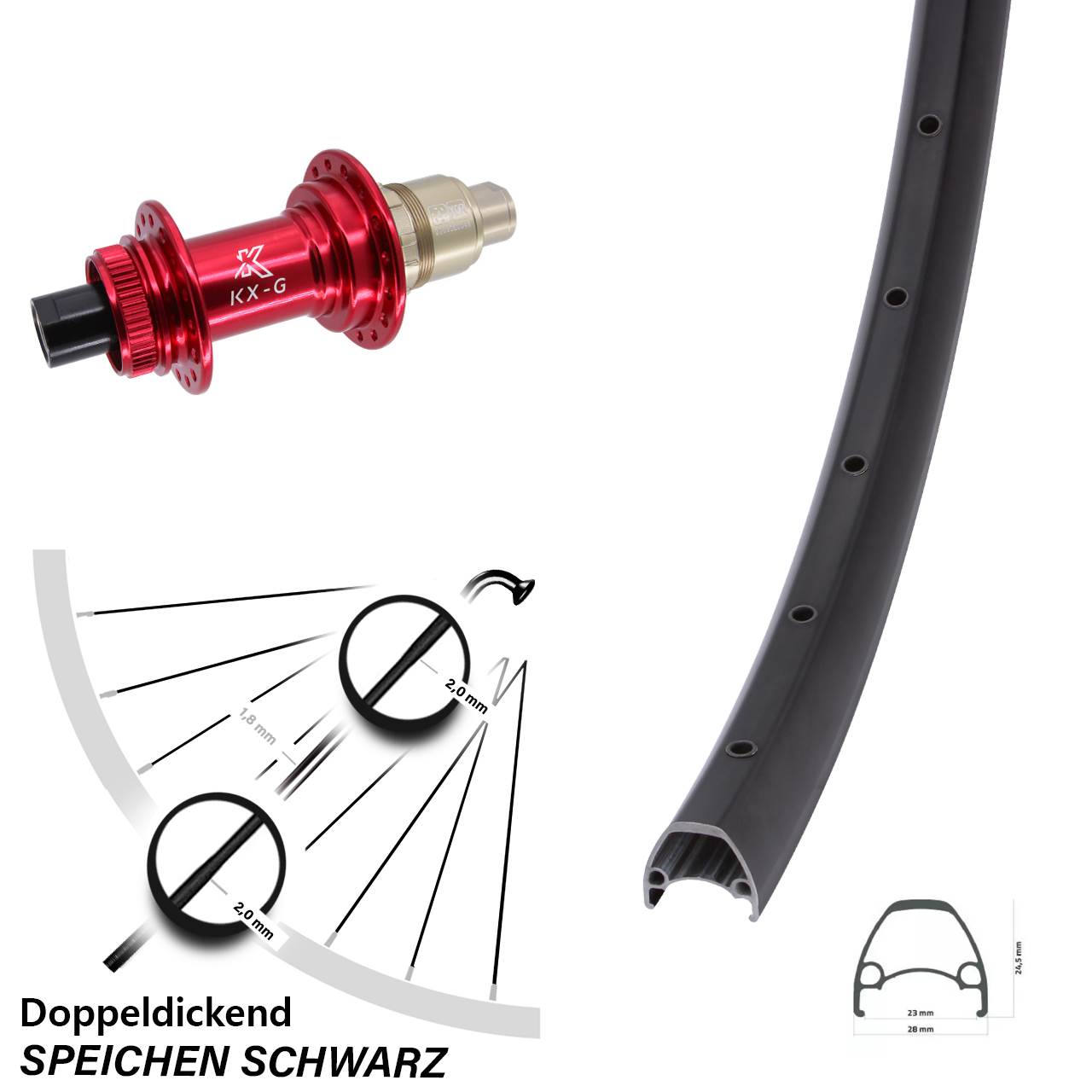 Hinterrad Centerlock 28 Zoll Ambrosio Sport KX-G rot 12x142