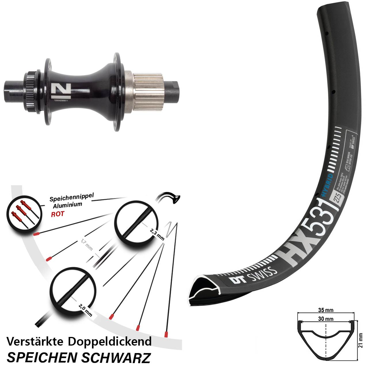 29 Zoll DT Swiss HX 531 Novatec D462SB Disc Hinterrad 12x148 Micro Spline