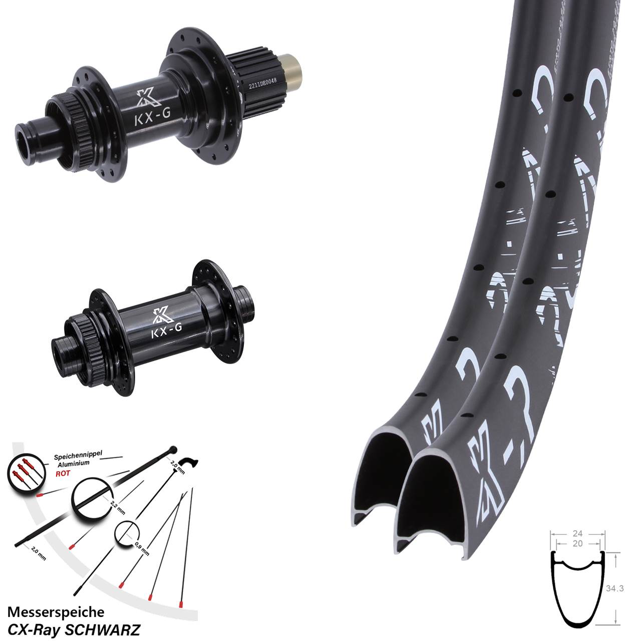 28 Zoll KX-GR Road Laufradsatz Centerlock 12x100/142 Shimano Micro Spline CX-Ray