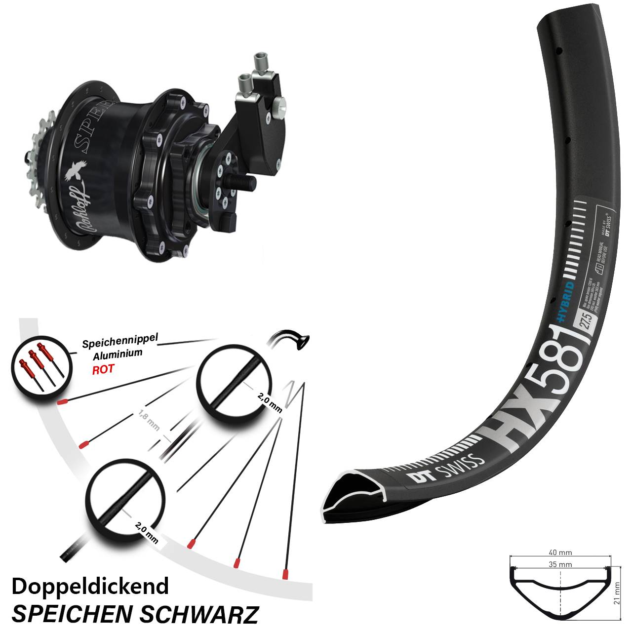 27,5 Zoll DT Swiss HX581 Rohloff Speedhub 500/14 TS DB OEM