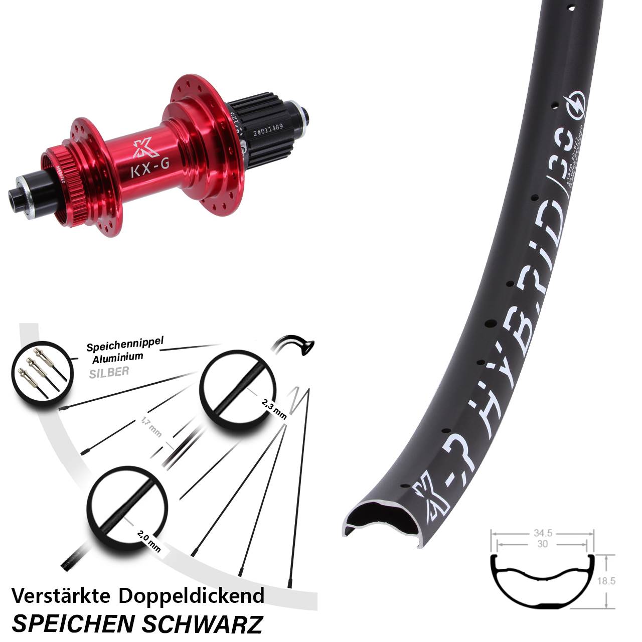 29 Zoll KX-GR Hybrid 30 rot Disc Laufrad QR Shimano Micro Spline