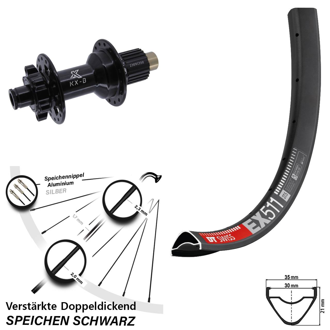 Boost Disc Laufrad 12x148 27,5 Zoll DT Swiss EX511 KX-B Micro Spline