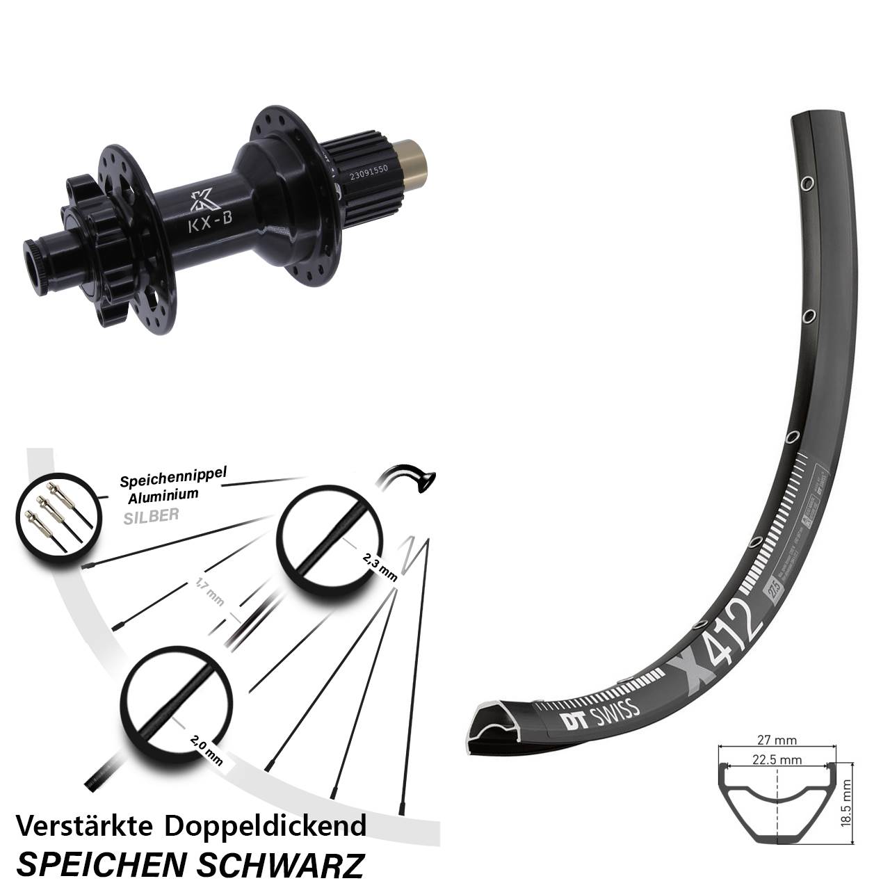 DT Swiss X 412 KX-B 29 Zoll Hinterrad 6-Loch 12x148 Boost Shimano Micro Spline