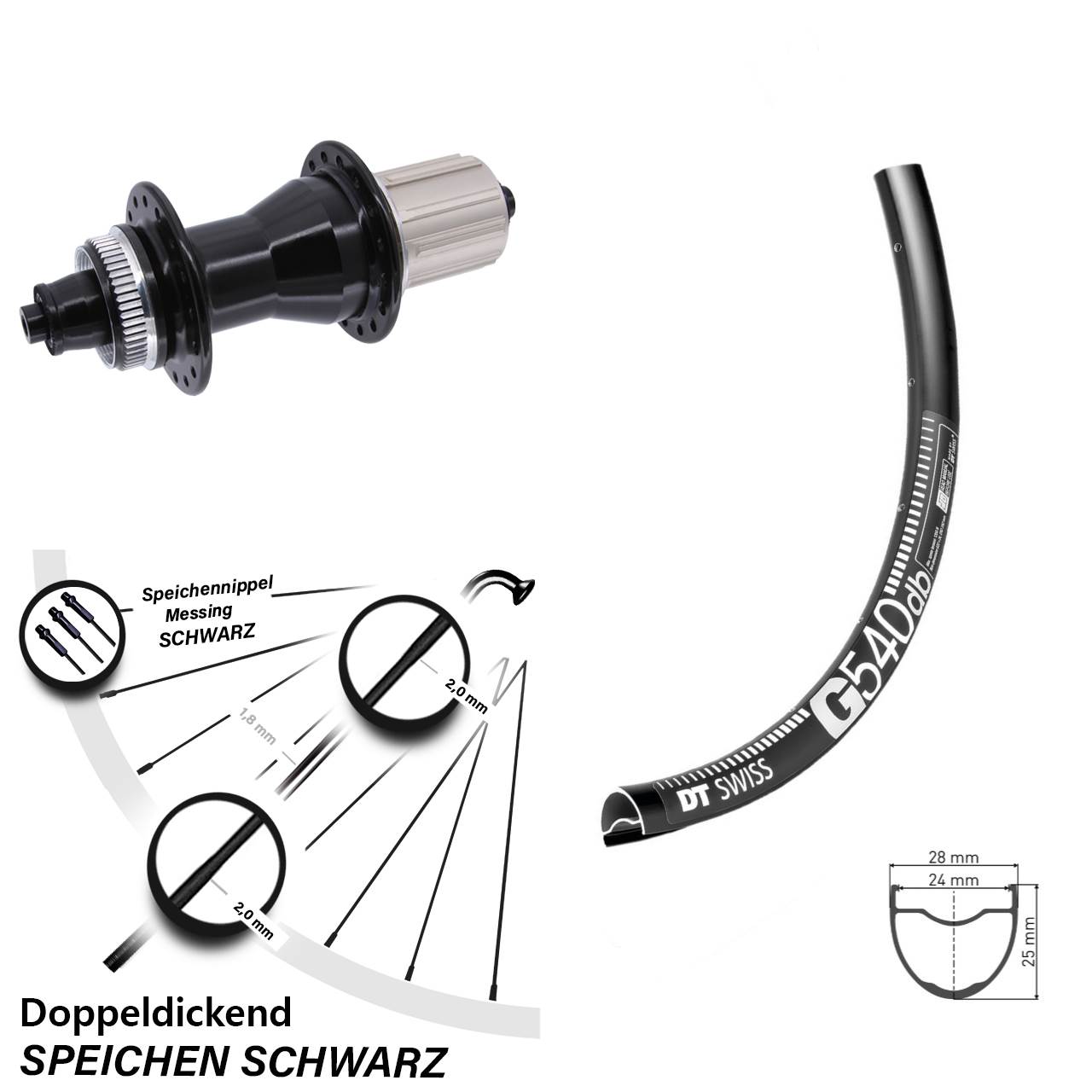Centerlock Hinterrad 28 Zoll DT Swiss G540 Novatec CL135 8-12 fach HG für Schnellspanner