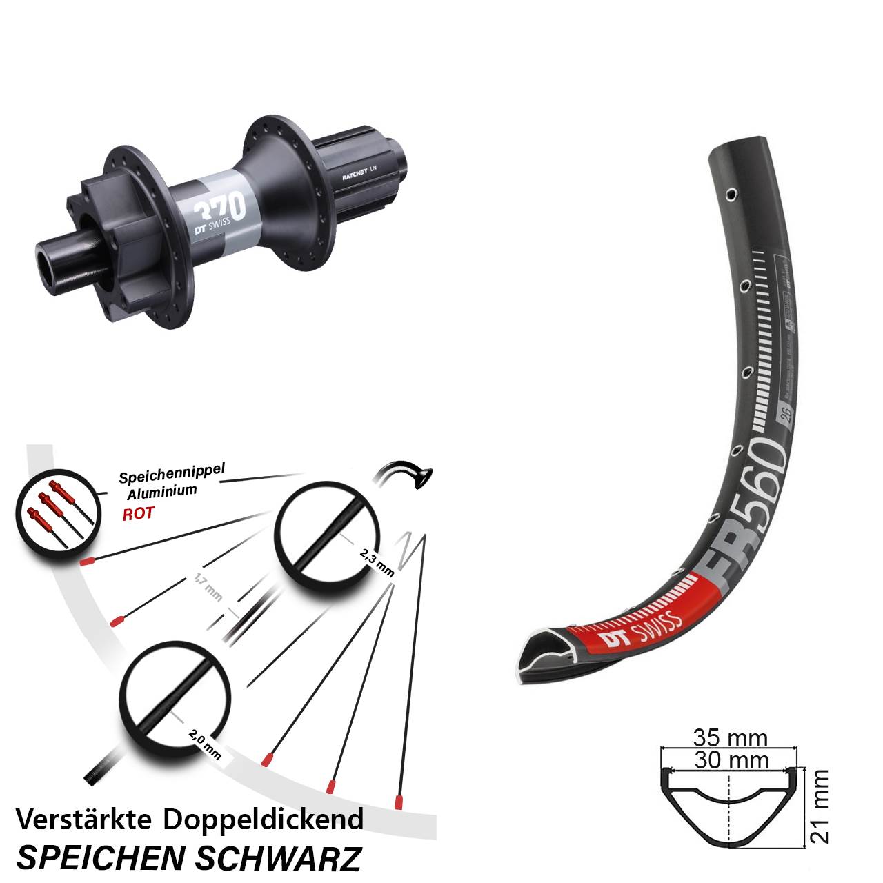 Hinterrad 6-Loch 26 Zoll DT Swiss FR560-370 8-11 fach 12x148 Boost