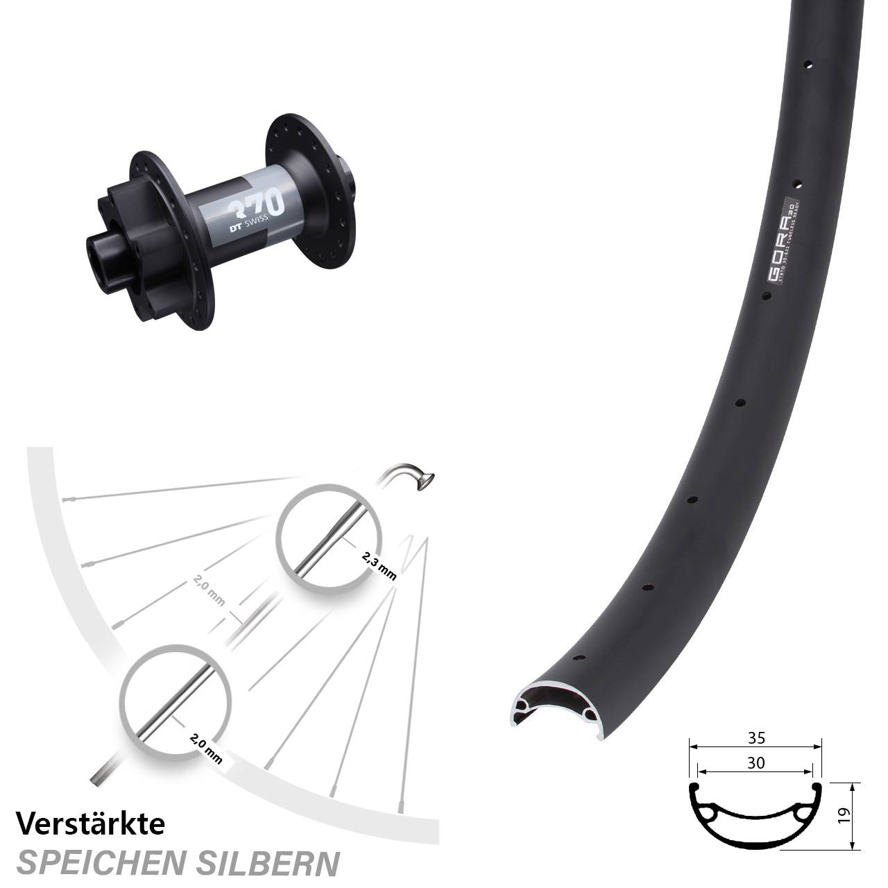 20 Zoll Gora 30 DT Swiss 370 15x100 Vorderrad 6-Loch