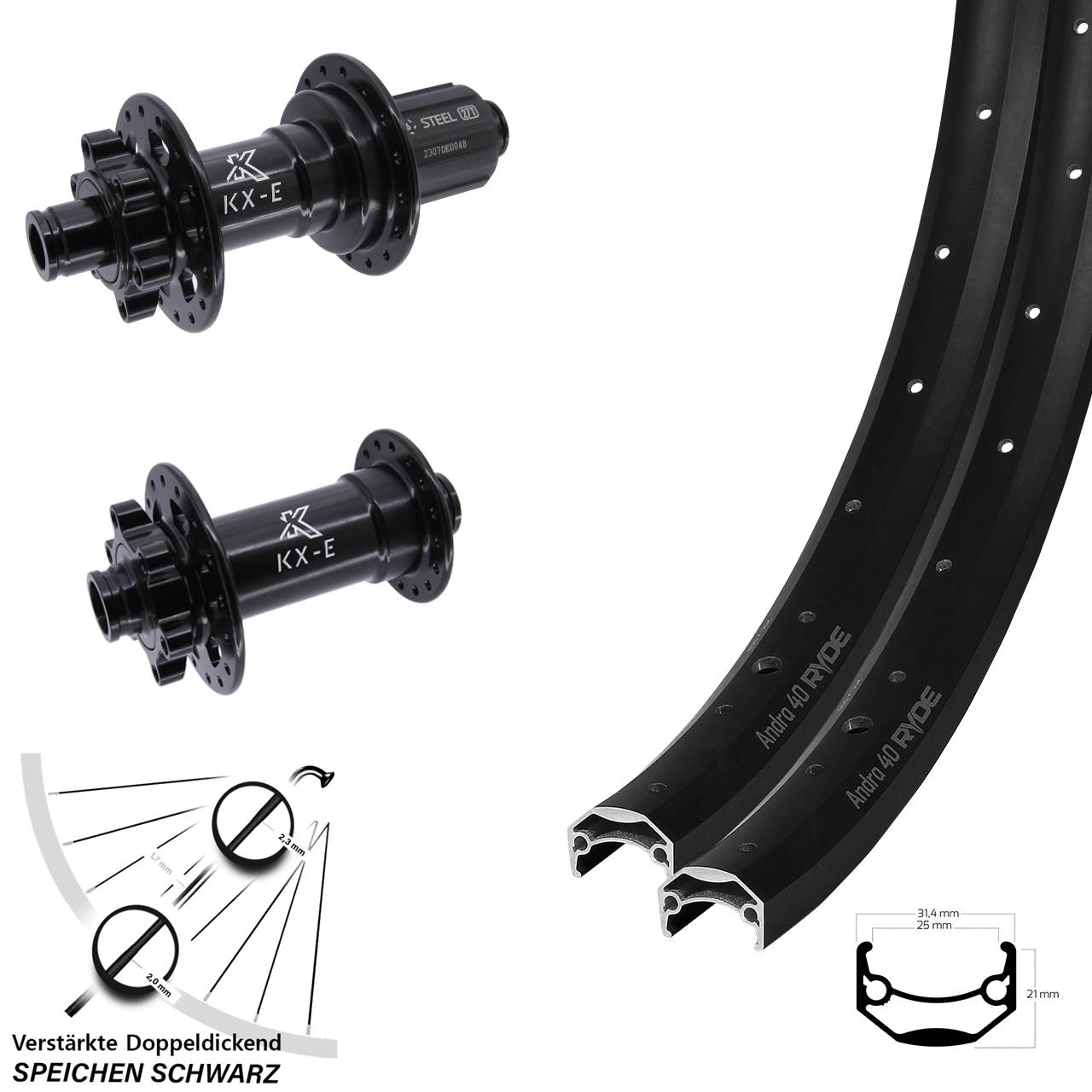 6-Loch Laufradsatz 15x110 12x148 28 Zoll Ryde Andra 40 KX-E Heavy Duty 8-12 fach