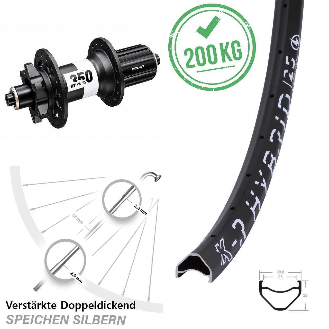 Vorderrad 28-29 Zoll KX-R Hybrid 25 DT Swiss 350 QR