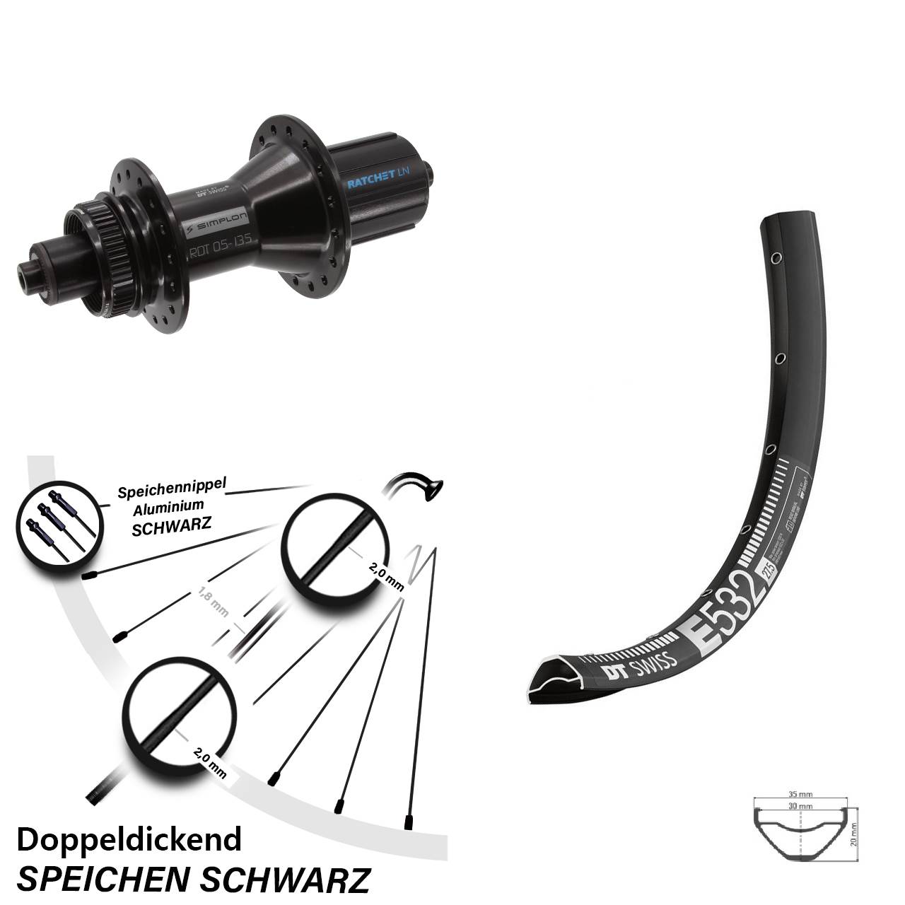 27,5 Zoll DT Swiss E 532-370 Hybrid Centerlock Hinterrad QR 8-11 fach