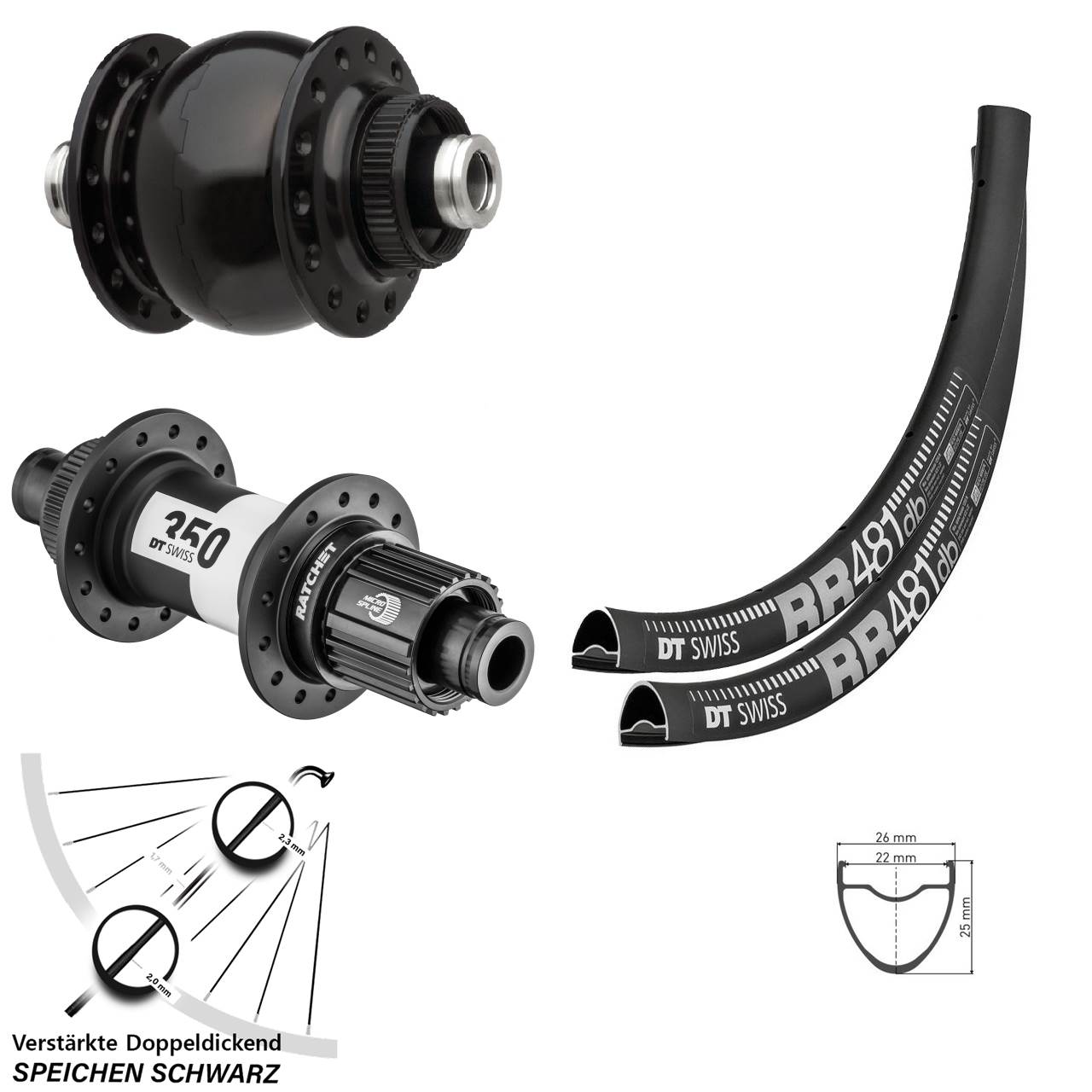 28 Zoll DT Swiss RR481 SON delux 350 Micro Spline Centerlock Laufradsatz 12x100/142